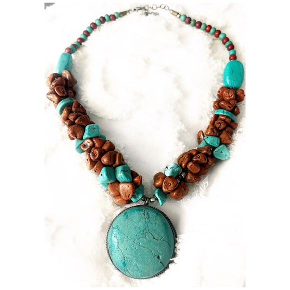 Red / Blue Green Turquoise Heavy Stone Necklace